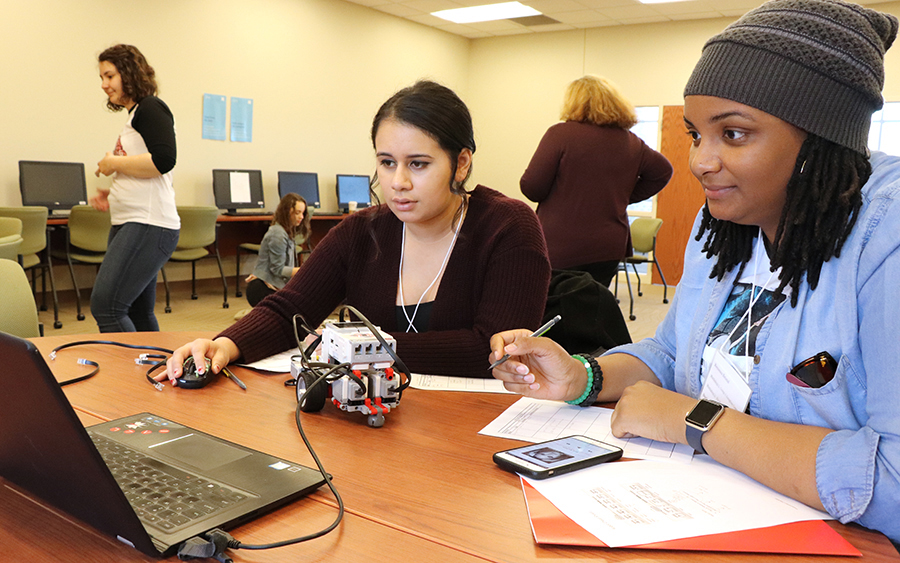 Students working on robotic project