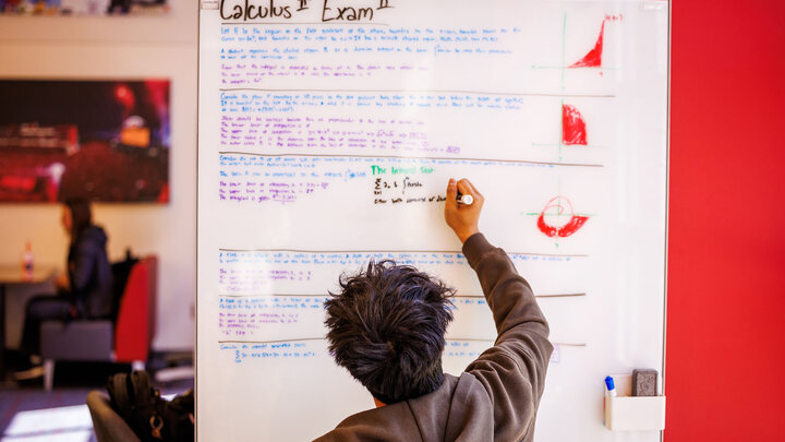 Josh Ronquillo, a freshman physics major, studies for an upcoming Calculus 2 exam in the Nebraska Union
