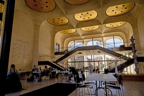 Students study in Sheldon Museum of Art.