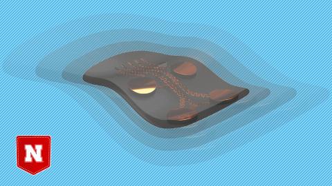 A rendering of a stretchable ultrasound device designed by Husker engineers.