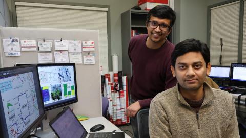 Rajib Saha (left), Richard L. and Carol S. McNeel associate professor of chemical and biomolecular engineering, and Niaz Bahar Chowdhury, doctoral student.