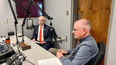 The first episode of the "Heart to Heart" podcast features Dr. Jeffrey P. Gold (left) in a conversation with Shane Farritor, professor of engineering.