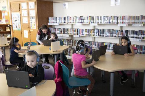 In a file photo from Lincoln Public Schools, elementary students work on computer science curriculum.
