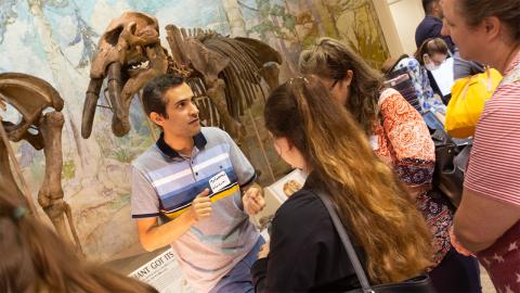Mohammad Ghashami (left), assistant professor of mechanical and materials engineering, speaks with LPS teachers at Morrill Hall.